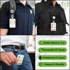 Customized sidekick badge reel worn on backpack strap loop, security vest and jeans belt loop