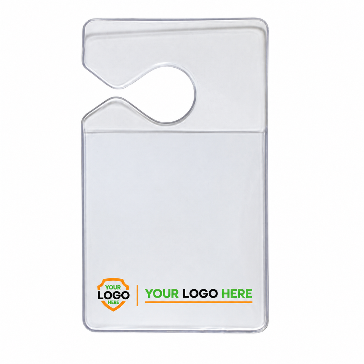Custom half-card badge holder with printed artwork