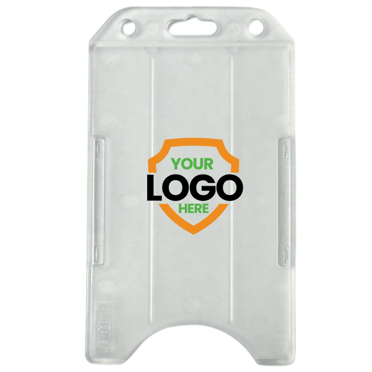 Custom half-card badge holder with printed artwork
