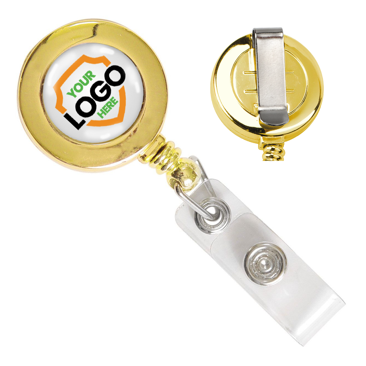 Silver or Gold Custom Printed Retractable Badge Reels With Belt Clip - Upload Your Logo