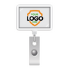 A Custom Rectangle Badge Reel Retractable with Rotating Swivel Clip (P/N 2120-390X-Custom) displays