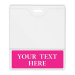 Custom Printed BadgeBottom ® Horizontal with Hot Pink Border - 2 in 1 Badge Holder Sleeve for I'd Badge and Badge Buddy - Double Side Printed Title Tag