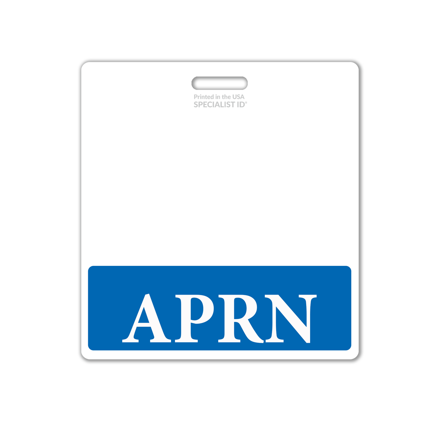 The Extra Large APRN Badge Buddy features "APRN" in bold white letters on a blue background, making it perfect for a professional healthcare setting.