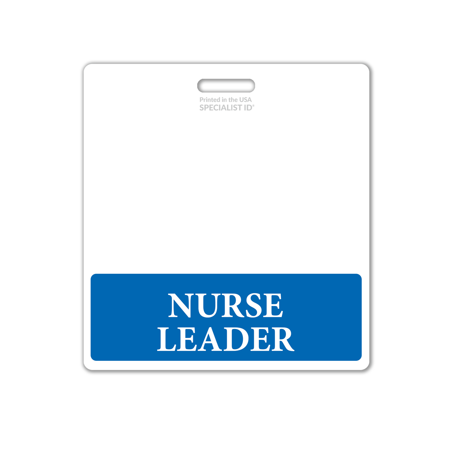The Extra Large NURSE LEADER Badge Buddy, designed as a horizontal badge backer for nurse leaders, features "NURSE LEADER" in crisp white text on a calming blue background, perfectly encapsulating the essence of leadership in healthcare settings.
