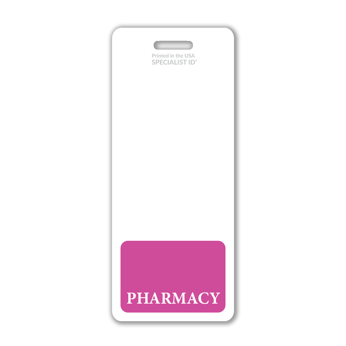 The Extra Large Pharmacy Badge Buddy, featuring a pink section labeled "PHARMACY," is an essential identification tool for healthcare environments.