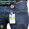 customized sidekick carabiner badge reel worn on jeans belt loop