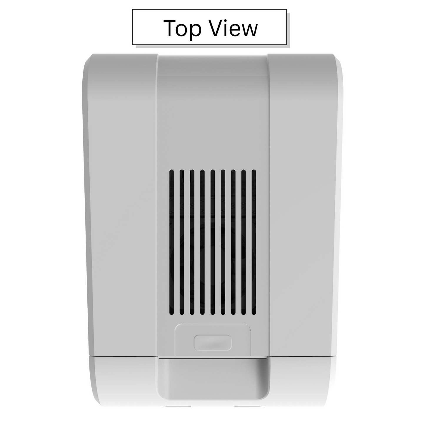 Top view of the Magicard Pronto100 ID Card Printer—a rectangular white device with a central vent and small panel below, designed for efficient single-sided printing, ideal for creating professional photo ID cards.