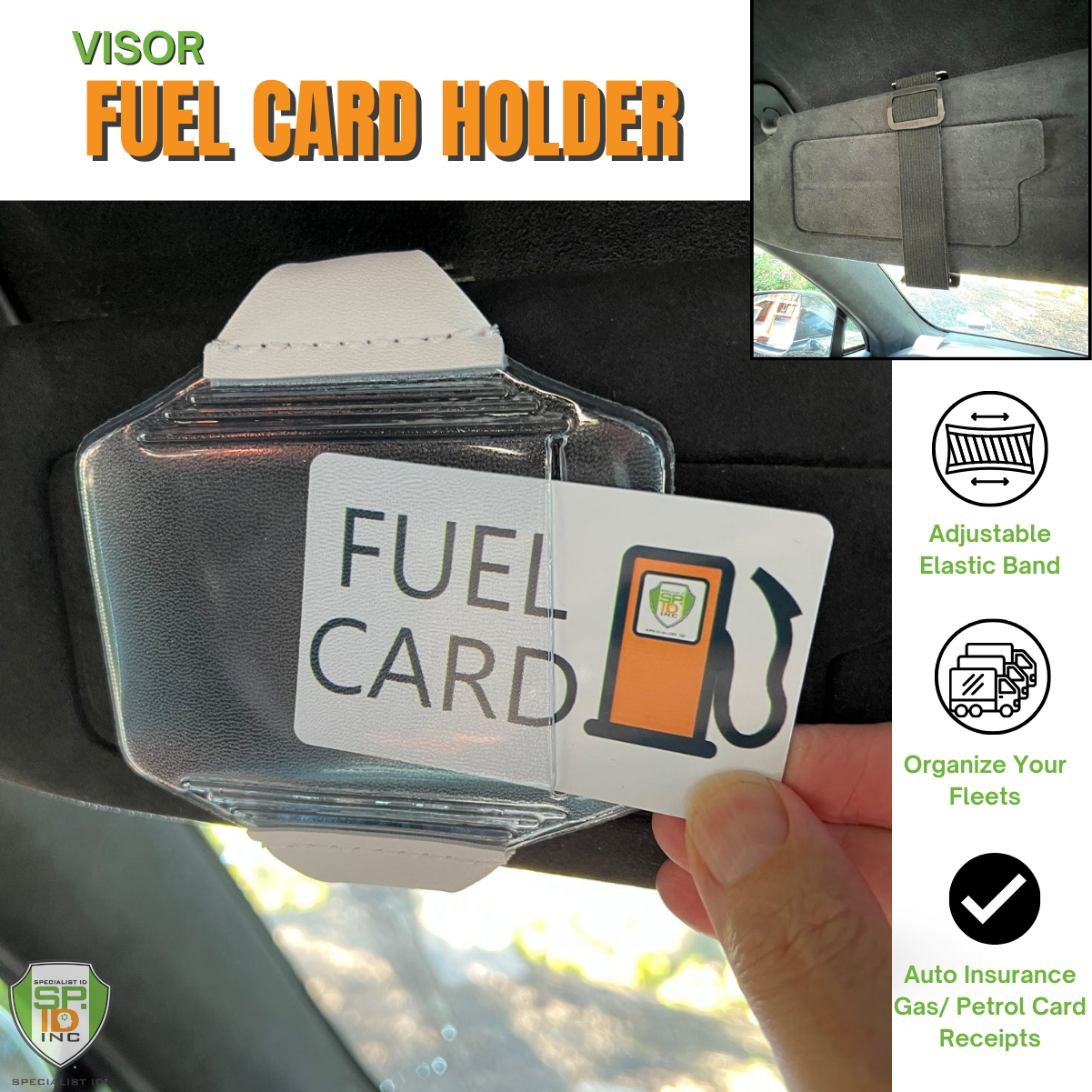 Clear Fuel Card Holder for Visor with Elastic Band