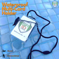 waterproof case floating in pool with ID cards inside