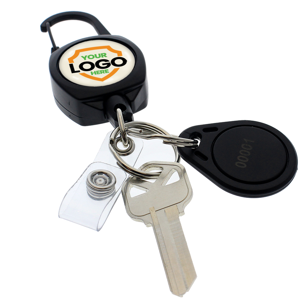 Custom Compact Key-Bak Retractable Carabiner ID Badge Reel with Key Ring and Your Logo