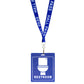 Blue lanyard with "Hall Pass" text and a blue card featuring a toilet icon and the word "Restroom." Featuring a safety breakaway lanyard for added security, this School Hall Pass Lanyards WITH UNBREAKABLE CARD PASSES (SPID-9800) ensures convenience and durability.
