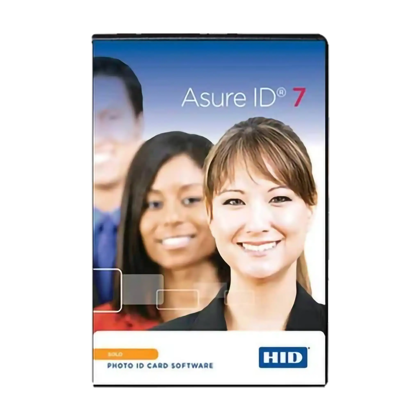 Box cover for "HID Asure ID Solo 7 Entry-Level ID Card Software - 86511" featuring the image of three smiling individuals.