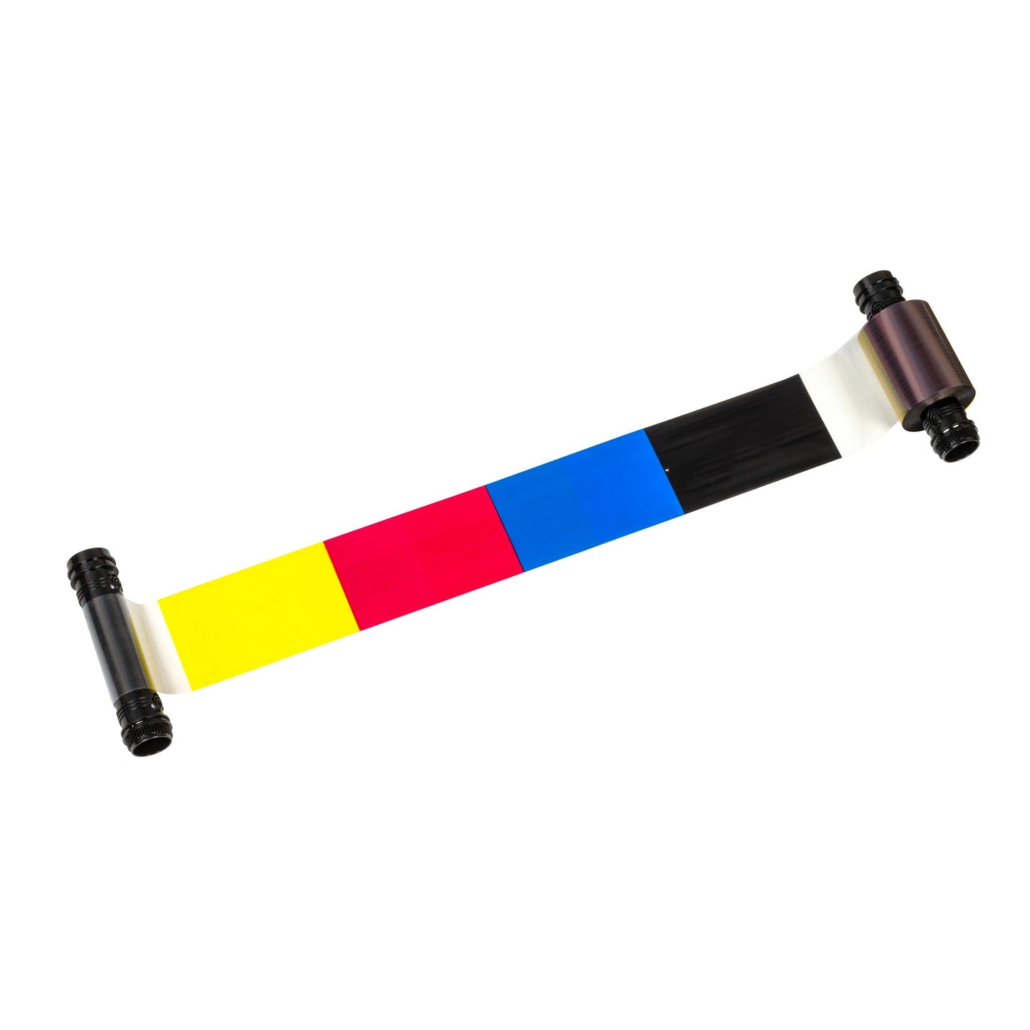 Unrolled Evolis N5F202A100 Easy4pro YMCKO ribbon showing yellow, magenta, cyan, black, and overlay panels.