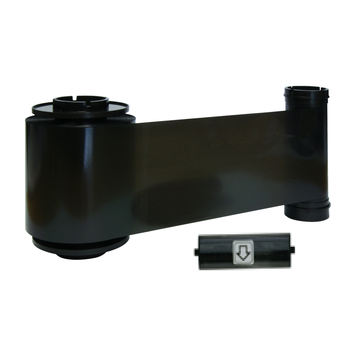 IDP 659115 SMART-70 black resin ribbon unrolled, with its cleaning roller
