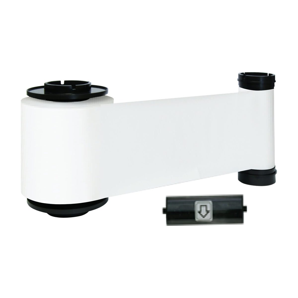 IDP 659193 SMART-70 white resin ribbon unrolled, with its cleaning roller