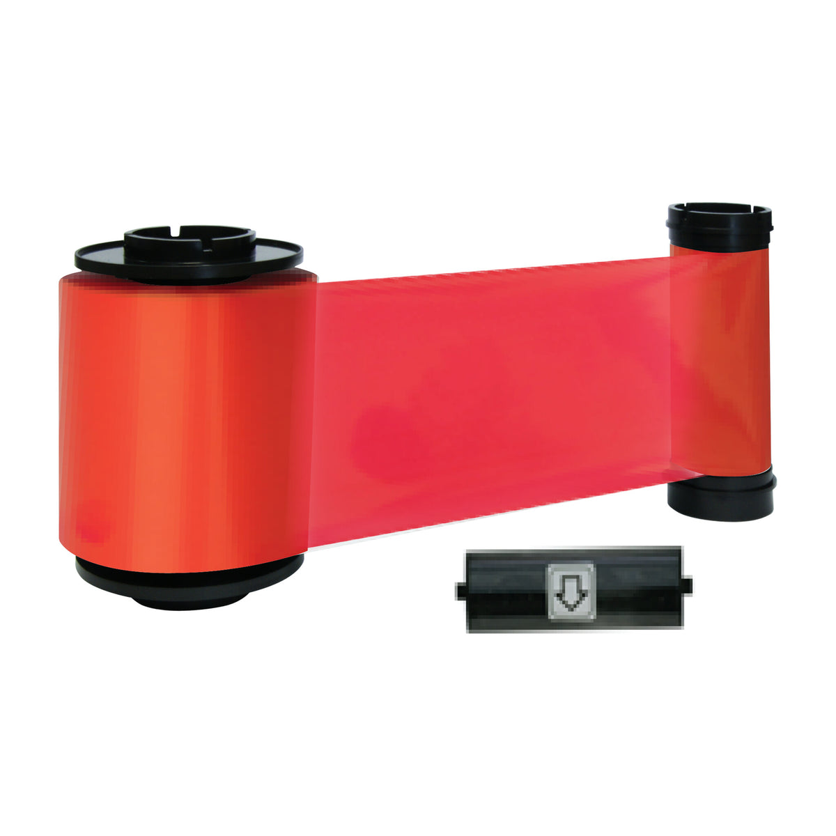 IDP 659194 SMART-70 red resin ribbon unrolled, with its cleaning roller
