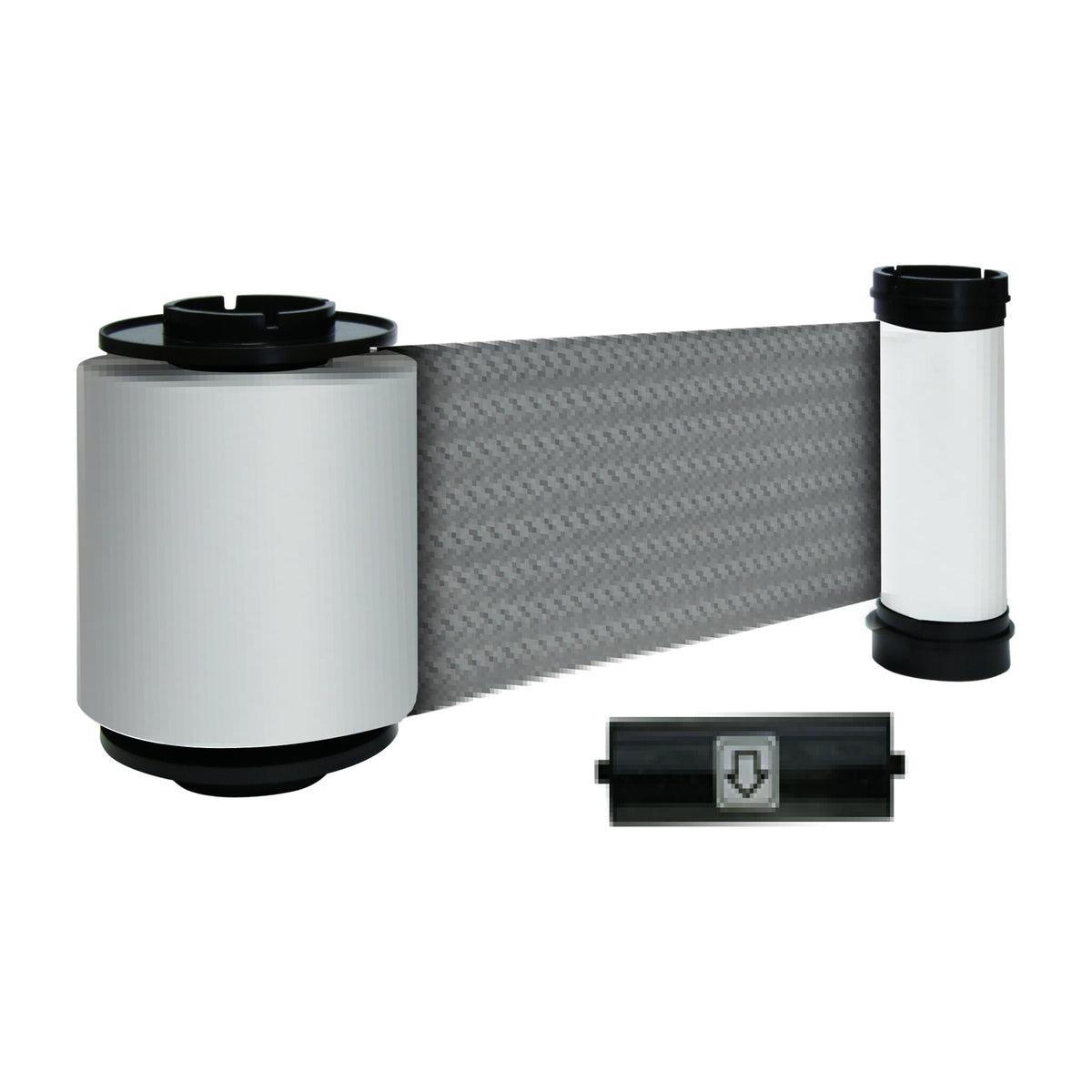 IDP 659196 SMART-70 scratch-off resin ribbon unrolled, with its cleaning roller