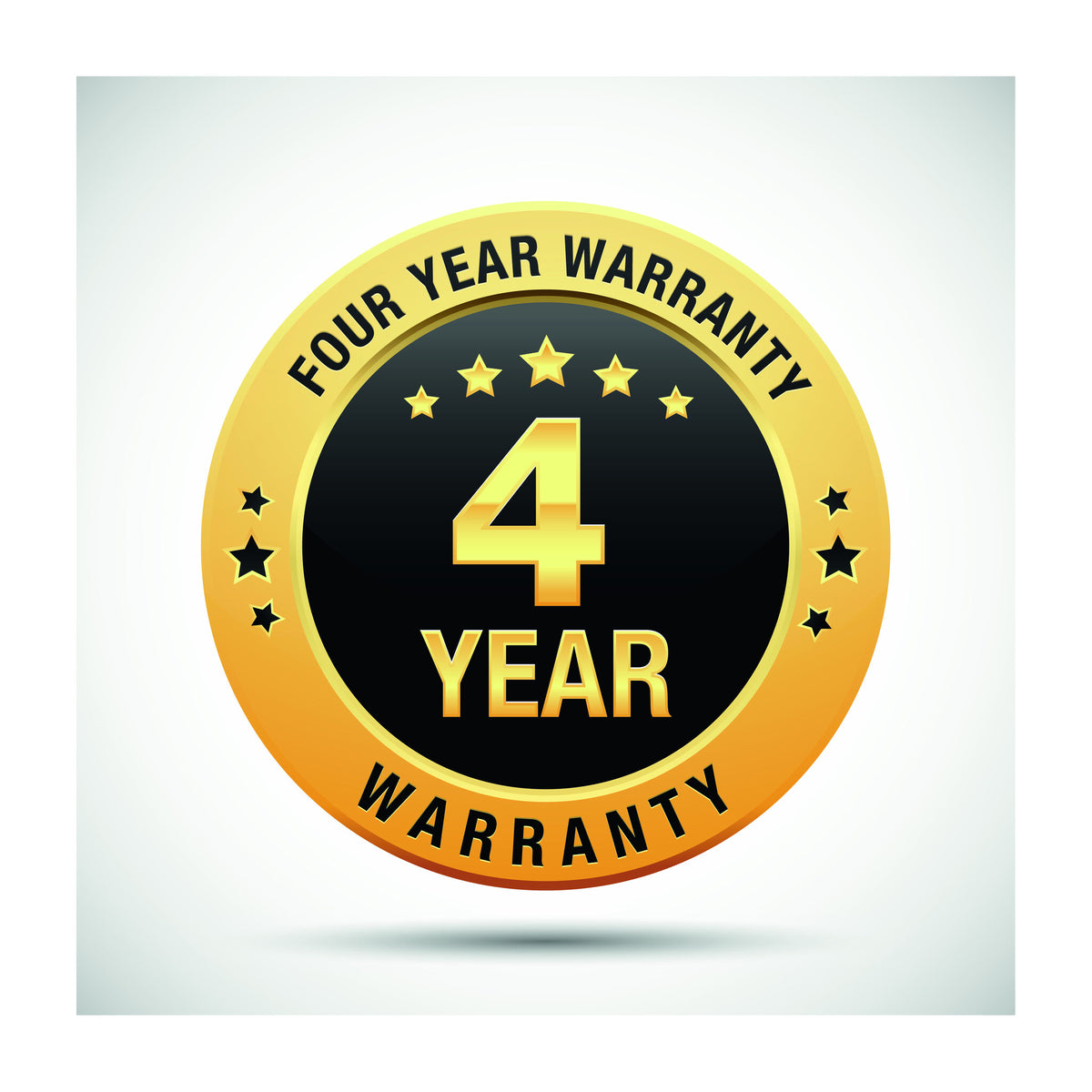 IDP four year warranty badge, a blue and gold seal reading 4 Year Warranty
