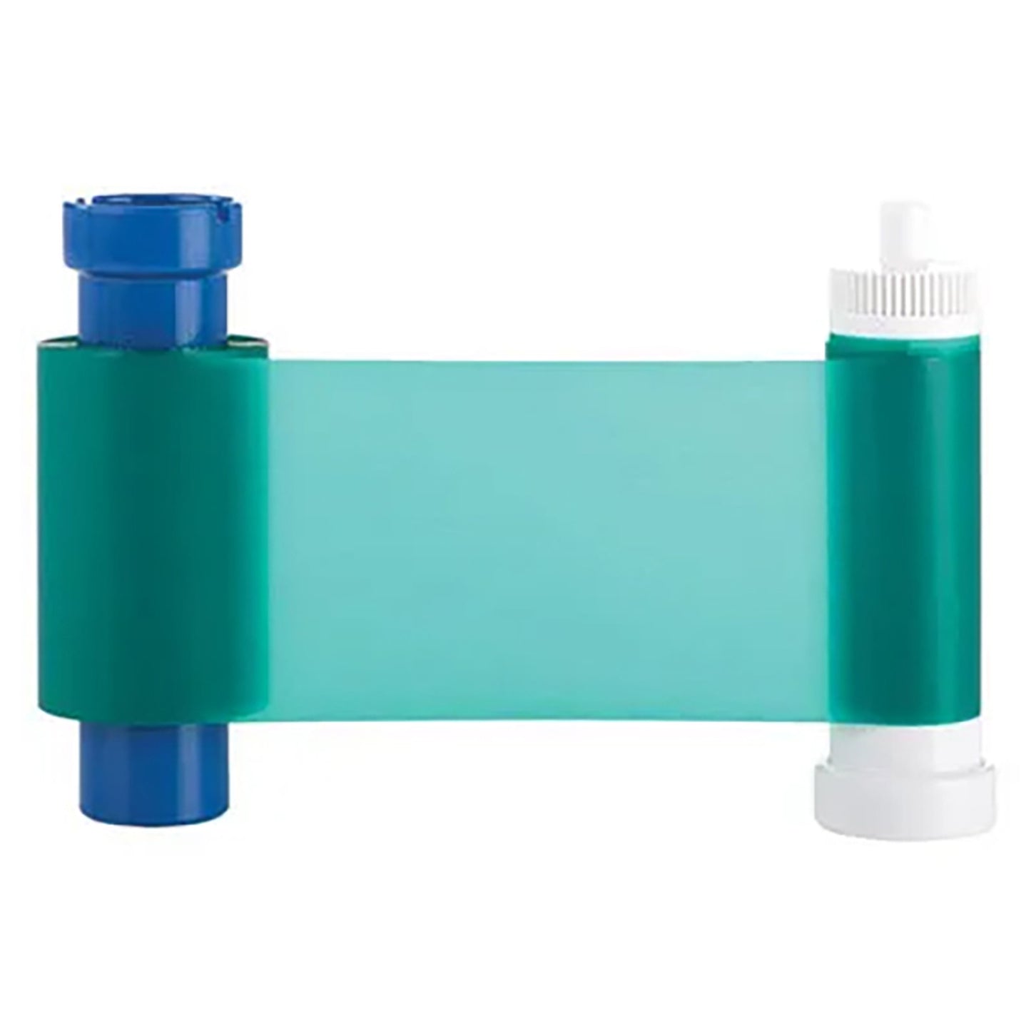 The Magicard MA1000K-GREEN Monochrome Ribbon, with green film on a blue and white spool, is perfect for ID card printers and delivers 1000 prints.