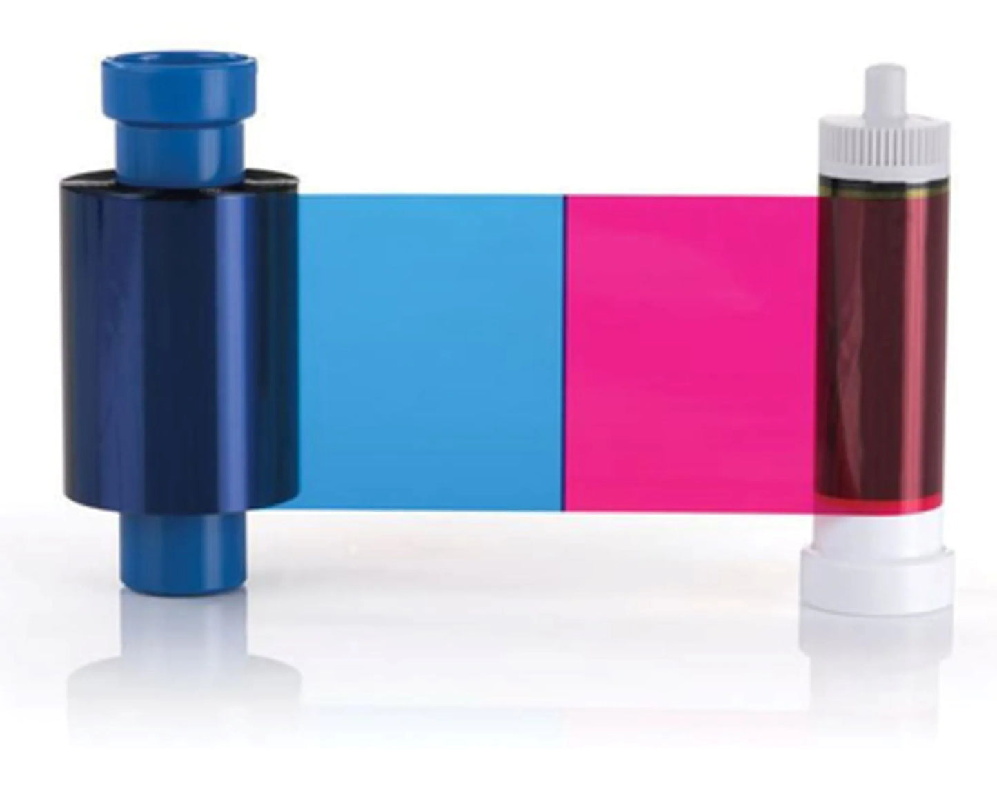 The Magicard MA450YMCKO-HALF YMCKO Color Ribbon, compatible with Enduro+, Pronto, and Rio Pro ID Card Printers, includes blue, pink, and clear sections for 450 prints.