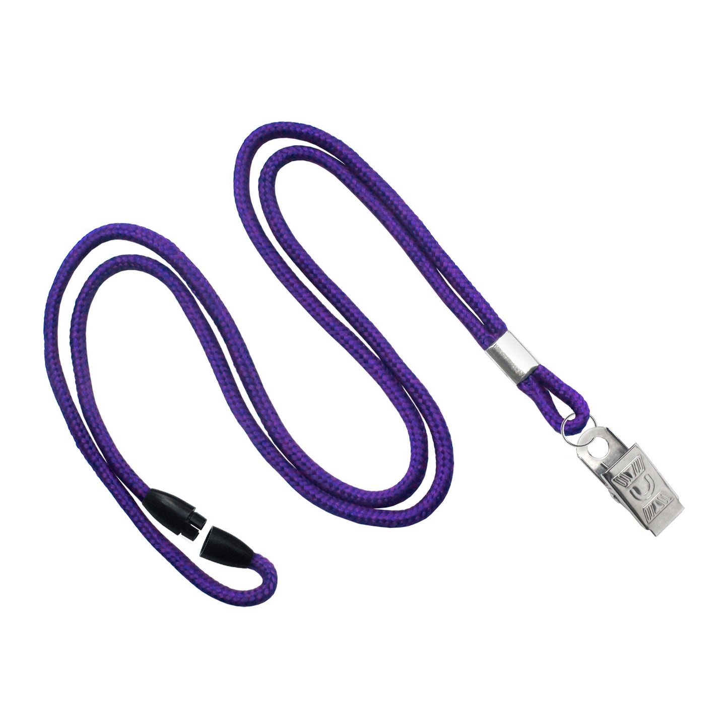 Purple round 1/8 inch breakaway lanyard with nickel-plated steel bulldog clip, SKU 2137-2020