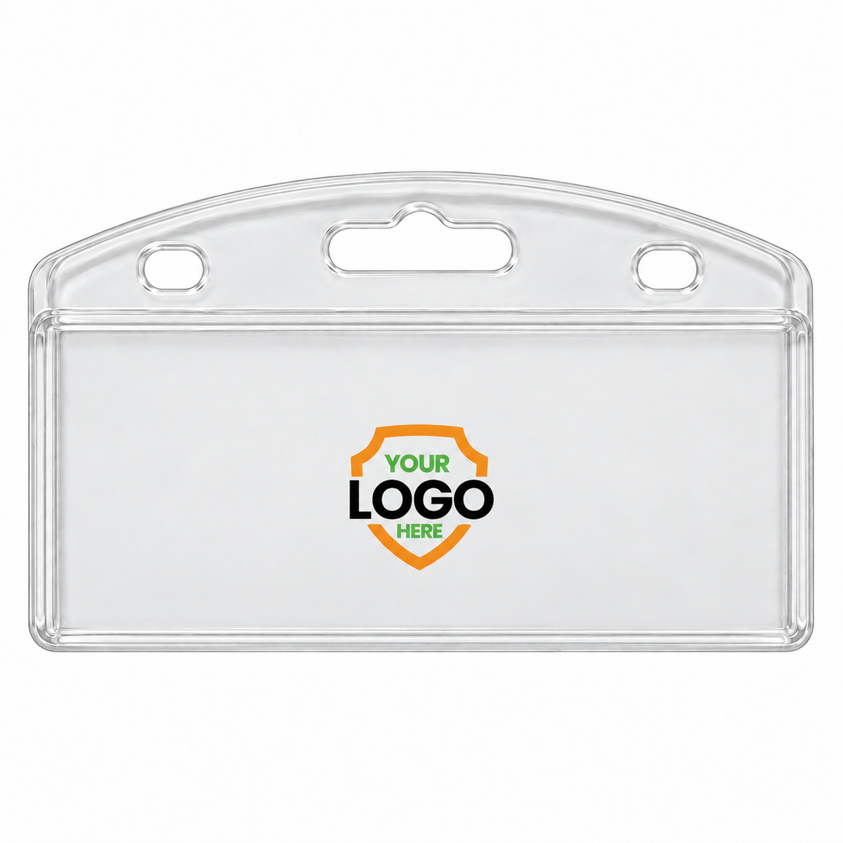 Custom half-card badge holder with printed artwork