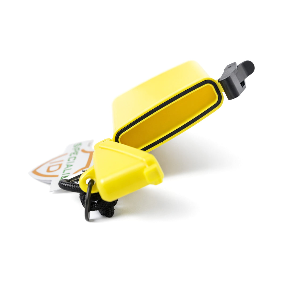 Yellow waterproof ID sport case (SPID-1790) opened with folded cash inside
