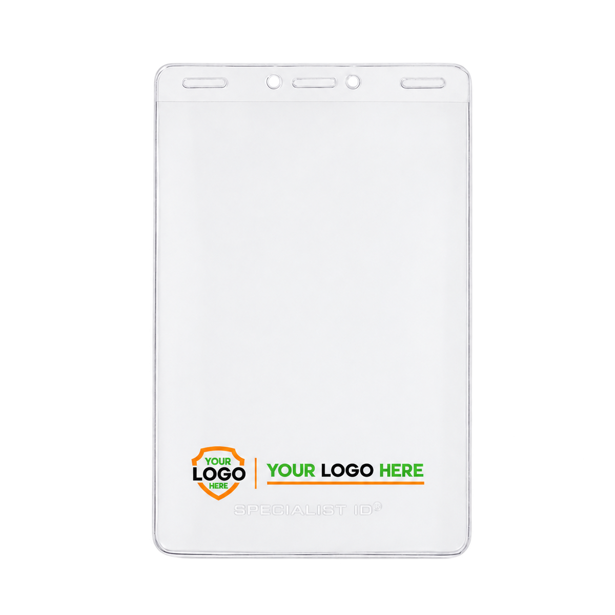 Custom half-card badge holder with printed artwork