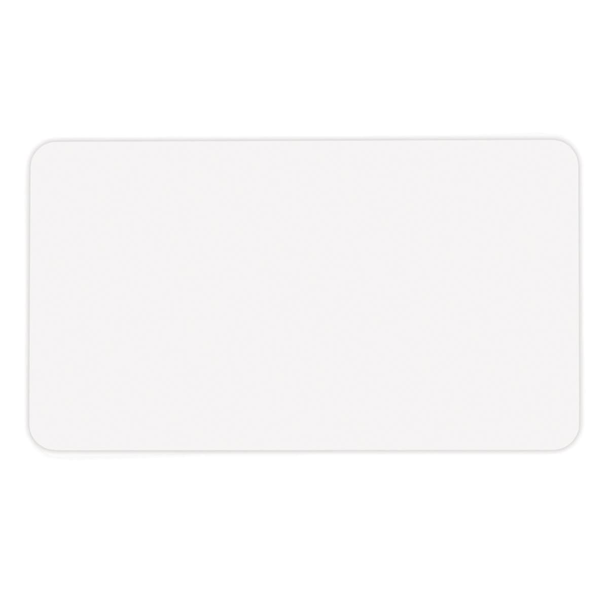 A plain, white rectangular surface with rounded corners, ideal for use with visitor management systems and Thermal-printable Non-expiring Printable Adhesive Badges, Box of 1000 (P/N 0408X) from direct thermal printers.