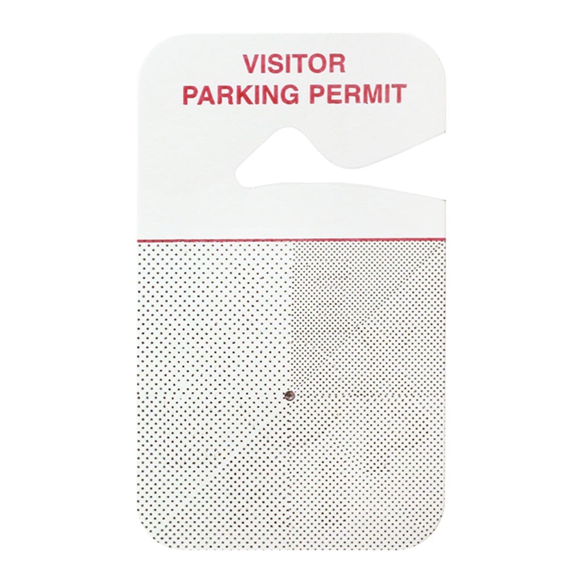 A white hanging tag with the text "Visitor Parking Permit" in red at the top. The lower half features a dotted pattern, ideal for visitor management and temporary parking permits, such as the 500 Pack - Temporary Expiring Hangtag "VISITOR PARKING PERMIT" (P/N 05139).
