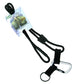 A Black EK Lanyard With Carabiner (10384) by EK USA with a carabiner, key ring, adjustable clinch, and a product tag attached.