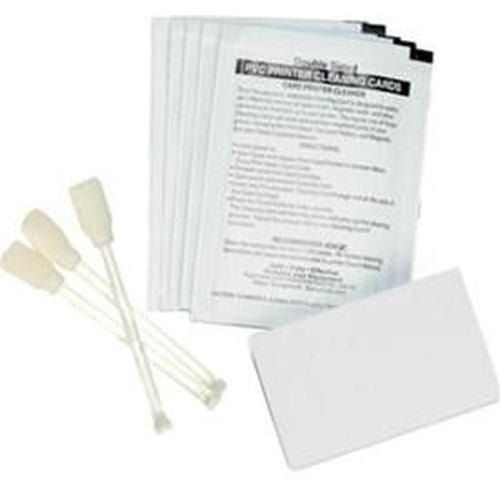 A genuine ZEBRA 105999-400 Cleaning Kit, including printer cleaning cards, swabs, and a white rectangular card, is arranged on a plain background.