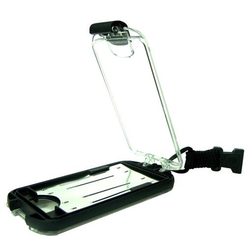 A Black EK Guardian ID Badge Holder with Detachable Lanyard (10935) by EK USA is shown open, featuring a wrist strap, clip attachment, and an ID badge holder for added convenience.