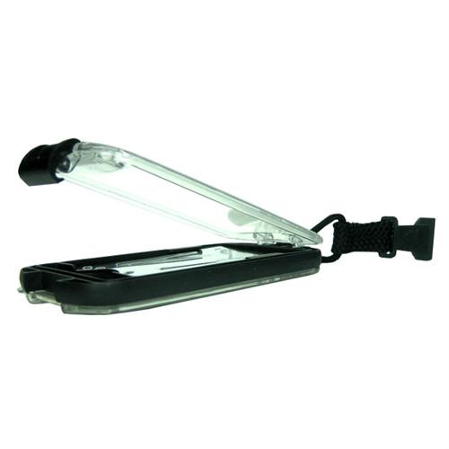 A clear portable case with a hinged lid, partially open, and a wrist strap attached to one end. This Black EK Guardian ID Badge Holder with Detachable Lanyard (10935) by EK USA is ideal for security positions, ensuring your credentials stay protected and accessible.