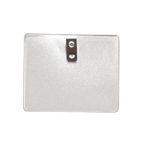 A 4x3 Inch Clear Vinyl Horizontal Badge Holder with Clip (1810-1300), perfect for Top Load Government/Military Size IDs.