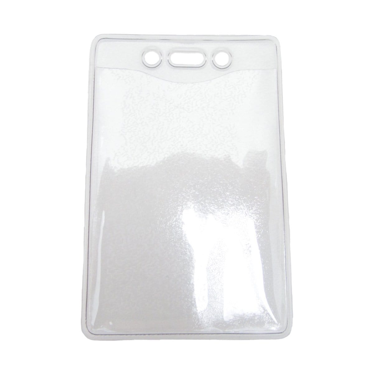 A Clear Vinyl Vertical Government/Military Card Size Badge Holder With Slot And Chain Holes (P/N 1815-1300), designed to fit a vertical government/military card size.