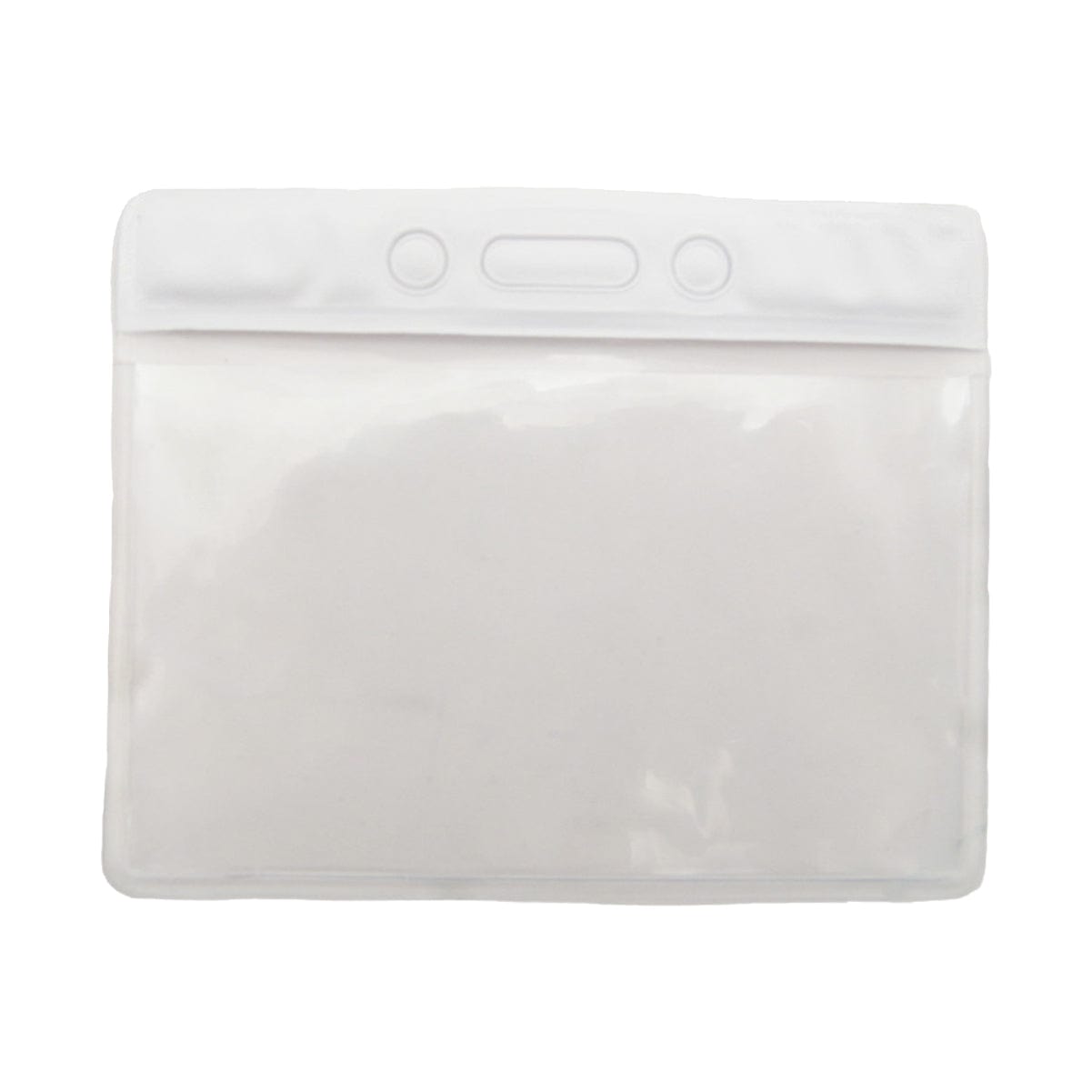 A Horizontal Vinyl Badge Holder with White Color Bar Top - Great for Color Coding Access and ID (1820-100X) featuring three circular holes for attachment.