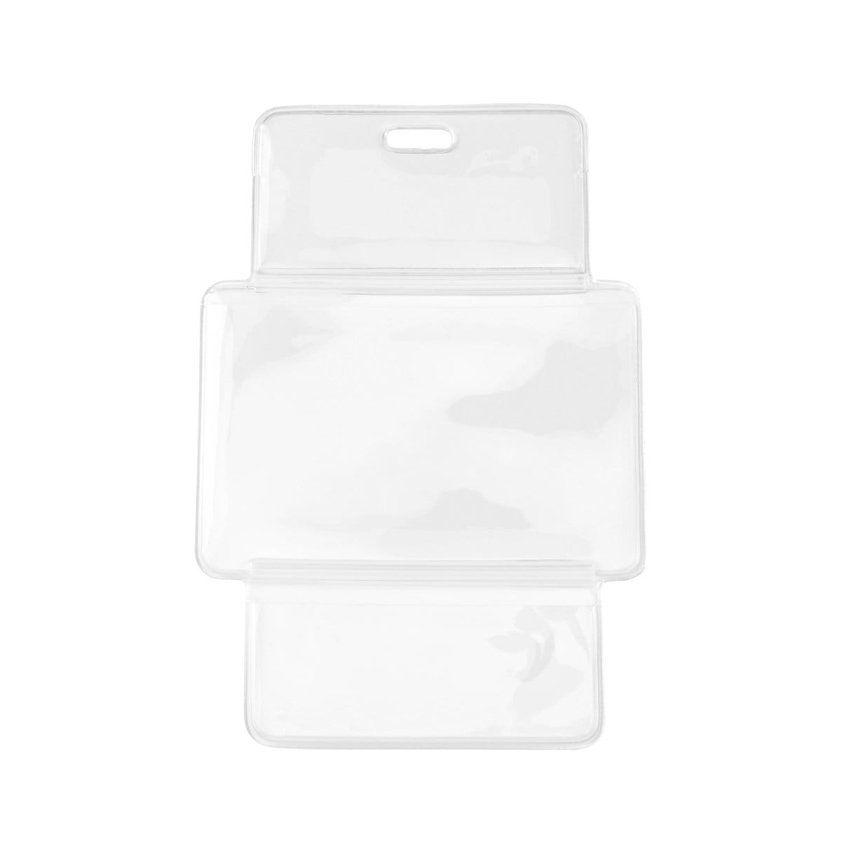 Clear Vinyl Horizontal 3-Compartment Fold Over Casino Badge Holder 1840-1560 with a flap at the top, featuring a horizontal slot for attaching to a lanyard or clip.