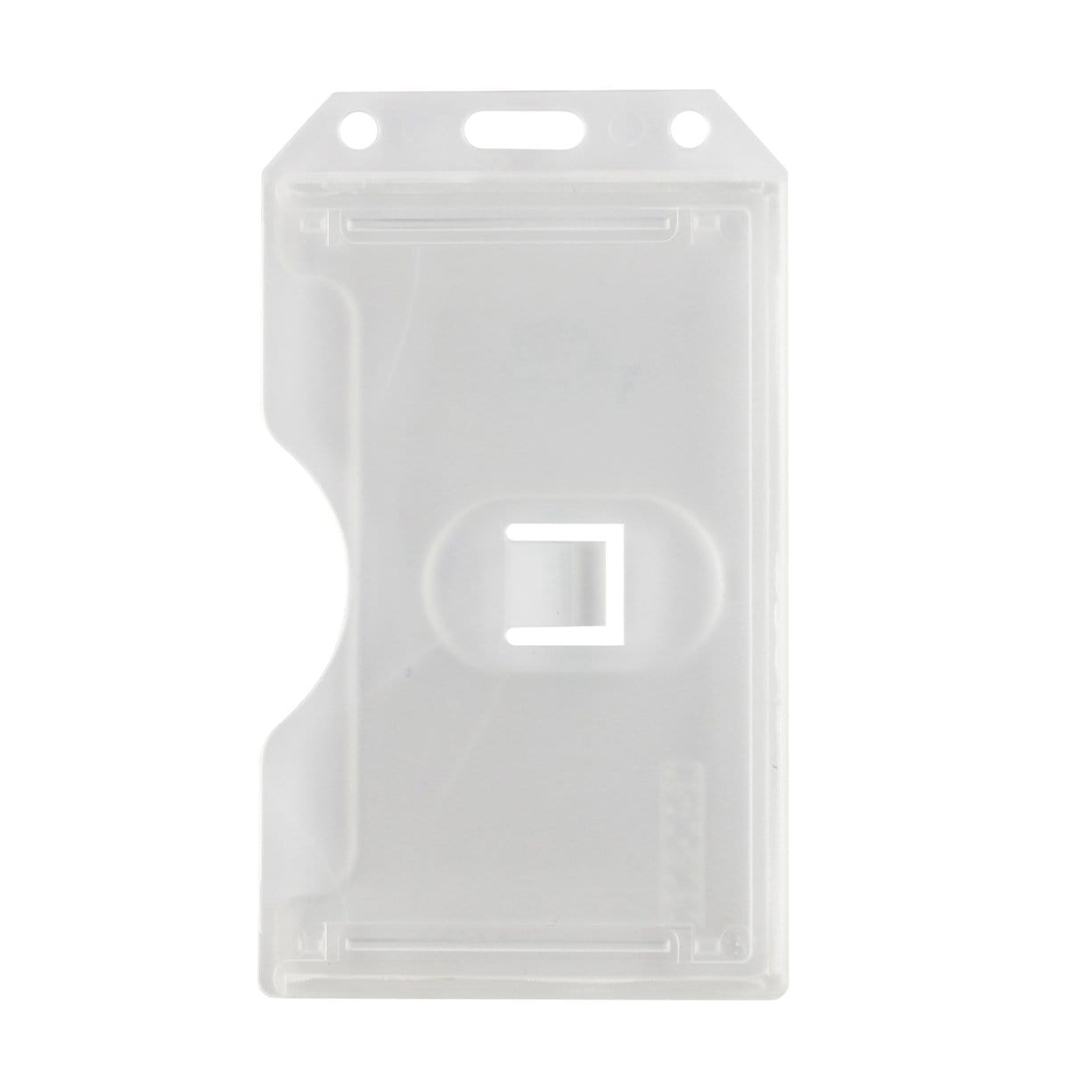A 2 Sided Rigid Vertical MultiCard Badge Holder - Hard Plastic Multiple ID Card Holder (1840-308X), featuring a cutout slot and a hole on top for attachment.