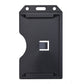A black rigid plastic ID card holder with a rectangular opening in the center and slots for attaching a lanyard at the top. Designed as the **2 Sided Rigid Vertical MultiCard Badge Holder - Hard Plastic Multiple ID Card Holder (1840-308X)**, this vertical multi-card holder is perfect for securely displaying multiple IDs.