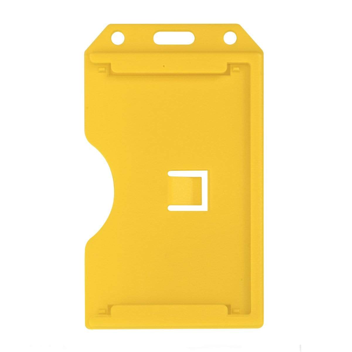 A 2 Sided Rigid Vertical MultiCard Badge Holder - Hard Plastic Multiple ID Card Holder (1840-308X) with a rectangular slot in the middle and a notch on the left side. This sturdy model, identified as 1840-308X, ensures secure and practical use for daily identification needs.