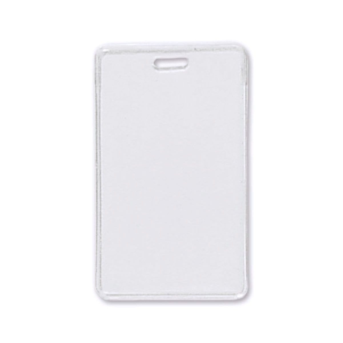 A Clear Vinyl Anti-Static Vertical Proximity Badge Holder 1840-5061 with a slot at the top for attachment.