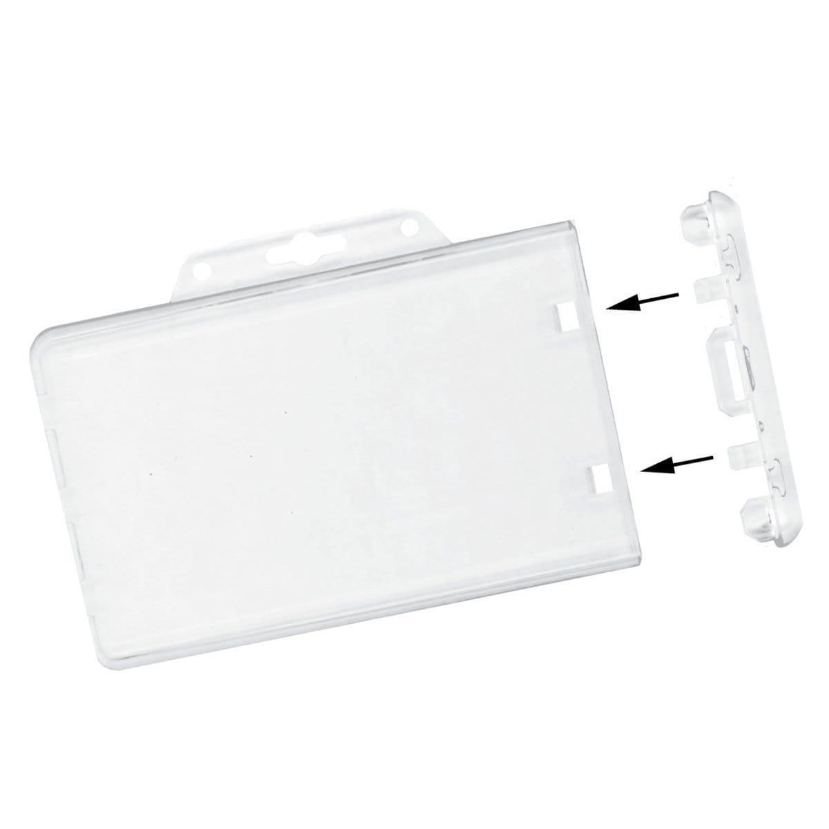 Heavy Duty Horizontal Permanent Locking Badge Holder - Crystal Clear Hard Plastic Case for Photo I.d. Badges or Proximity Cards by Specialist ID Heavy Duty Horizontal Permanent Locking Badge Holder - Crystal Clear Hard Plastic Case for Photo I.d. Badges or Proximity Cards by Specialist ID