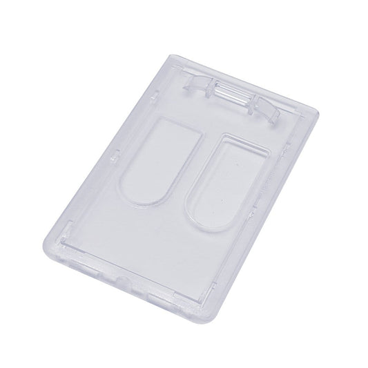 A Frosted Vertical Rigid 2-Card Access Card Dispenser (1840-6550) with slots for two cards, designed for vertical or horizontal display. Ideal as an ID badges holder.