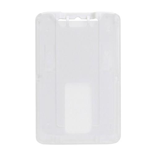 A rigid plastic ID badge holder with cutouts at the top and bottom for easy attachment and accessibility. The interior features a slot for inserting a card, making it an ideal B-Holder Rigid Plastic Vertical Holder (P/N 1840-664X).