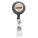 A Custom Printed Retractable Badge Reels With Belt Clip - Personalize with Your Brand Logo, displaying a placeholder text saying "YOUR LOGO HERE." Promote brand awareness with full color graphics on these custom badge reels, ensuring your logo stands out.