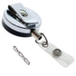 A Heavy Duty Badge Reel With Chain (P/N 2120-3375) with a retractable chain and a metal clip, featuring a plastic strap with a snap button.