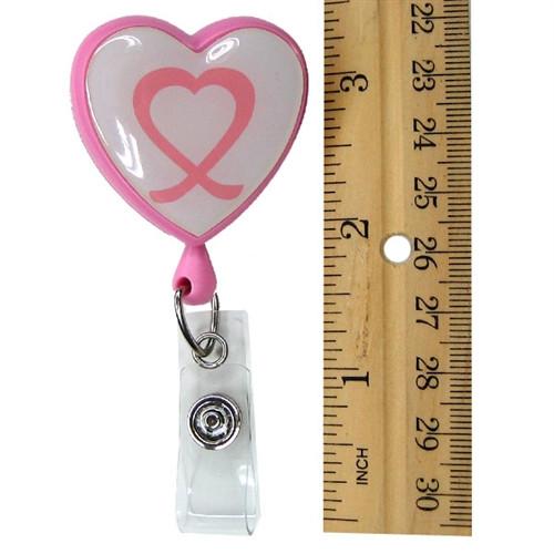 Pink Heart Shaped Ribbon "Awareness" Badge Reel with Swivel Spring Clip (P/N 2120-7630) 2120-7630