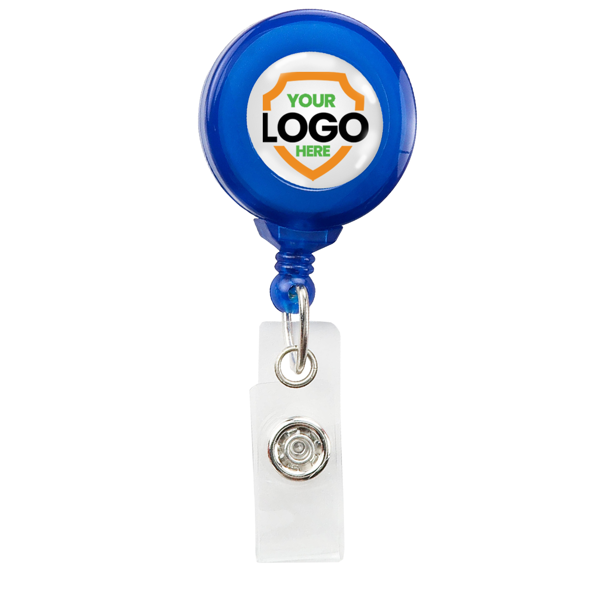 Translucent Blue Custom Badge Reel with Swivel Spring Clip