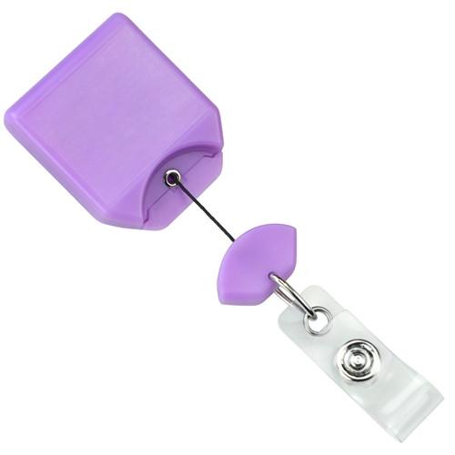 A B-REEL Badge Reel with swivel belt clip (P/N 2120-800X) with a square-shaped purple reel, a rotating belt clip, and a transparent clip holder at the end.